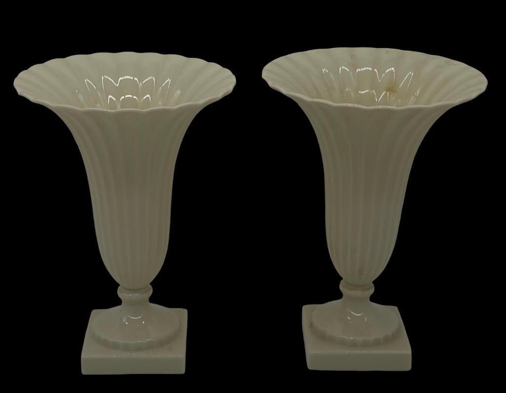 2 Vintage Lenox Fluted And Flared Pedestal Vases One With Green Stamp (1 of 5)