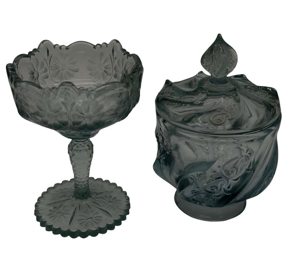 2 Pcs Of Fenton Glass, Covered Jar And Footed Bowl (1 of 11)