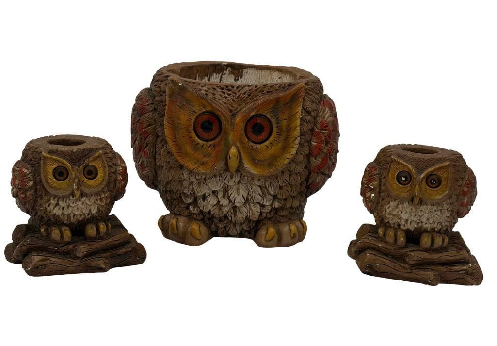 Mcm Vintage Owl Candle Holders And Planter (1 of 6)