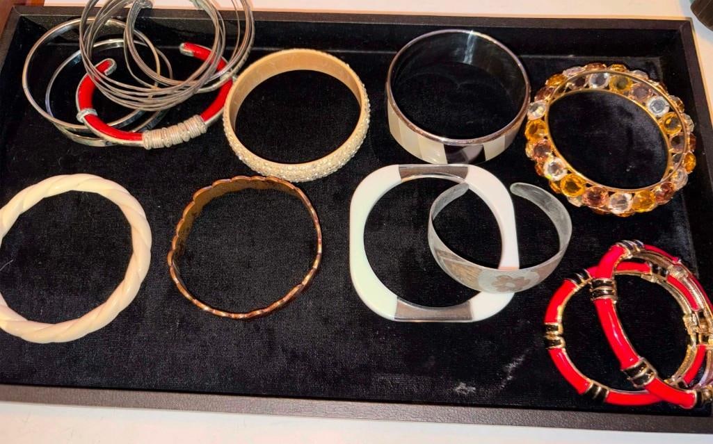 Lot Of 14 Fashion Bracelets. Metal Has Not Been Tested, Possible Sterling: Lot Of 14 Fashion Bracelets. Metal Has Not Been Tested, Possible Sterling. . . All Pictures Are Considered Part Of The Description And Should Be Examined Carefully By Bidders.. Live Auctioneers Is Now