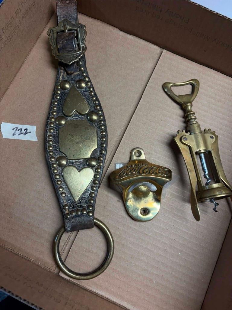 Lot Of Vintage Brass, Coca Cola Opener, Italian Corkscrew, Heart Horse Harness (1 of 9)