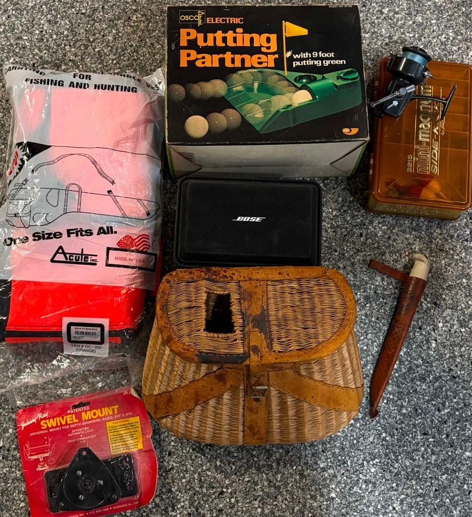 Outdoorsman Lot Of Wearable Gun Case, Putting Partner, Fishing Reel And Box, Bose Speaker, Fishing C (1 of 13)