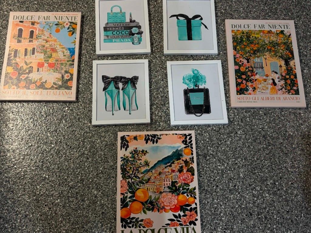 Lot Of 7 Pcs Of Wall Art, L Vuitton, Chanel, Hermes Prints And More: Lot Of 7 Pcs Of Wall Art, L Vuitton, Chanel, Hermes Prints And More . 3 Canvas 4 Framed. . All Pictures Are Considered Part Of The Description And Should Be Examined Carefully By Bidders.. Live Auctio
