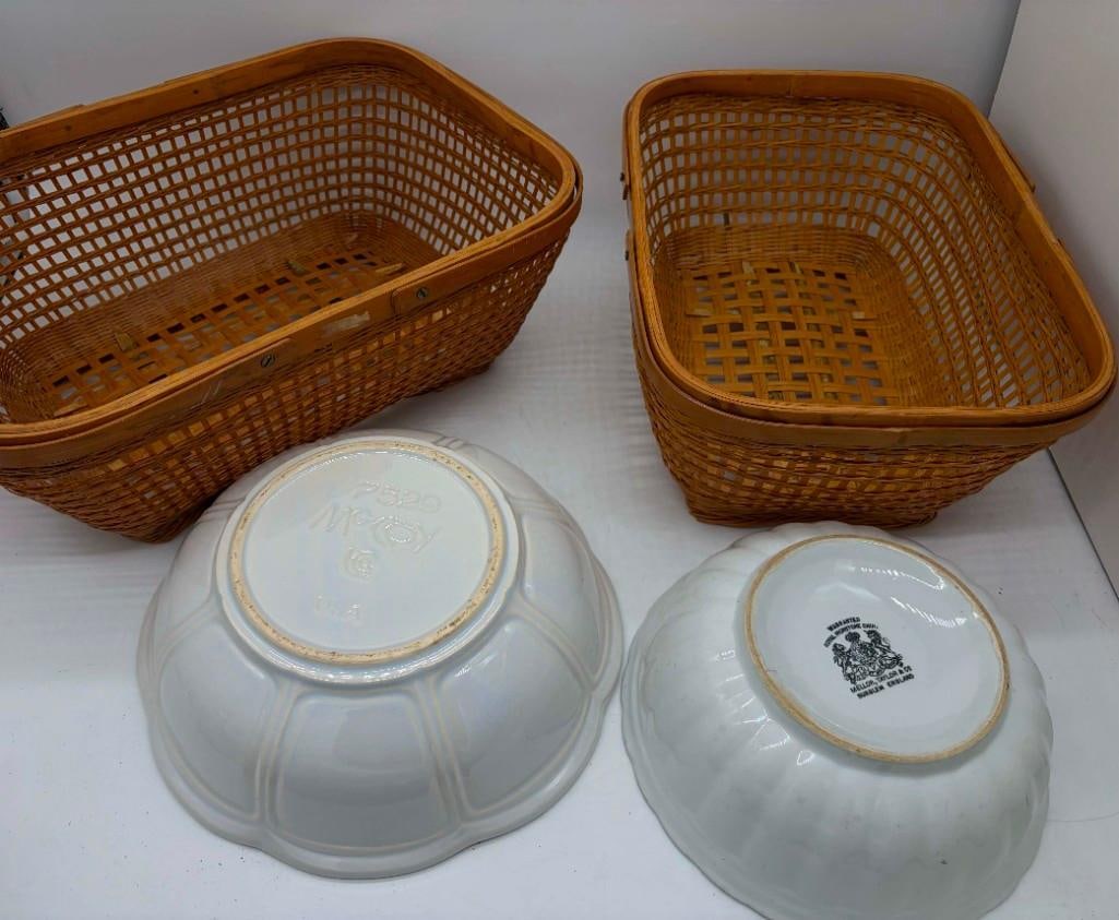 2 Vintage Chinese Bamboo Baskets, Mccoy 7529 Bowl And Royal Ironstone Bowl (1 of 13)