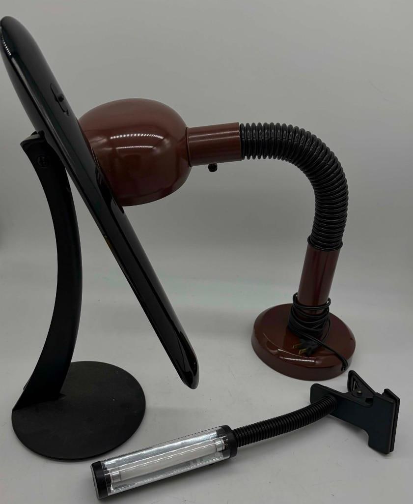 3 Lamps, Vintage Gooseneck Desk Lamp And More: 3 Lamps, Vintage Gooseneck Desk Lamp And More. . . All Pictures Are Considered Part Of The Description And Should Be Examined Carefully By Bidders.. Live Auctioneers Is Now Offering Live Shipping Thro