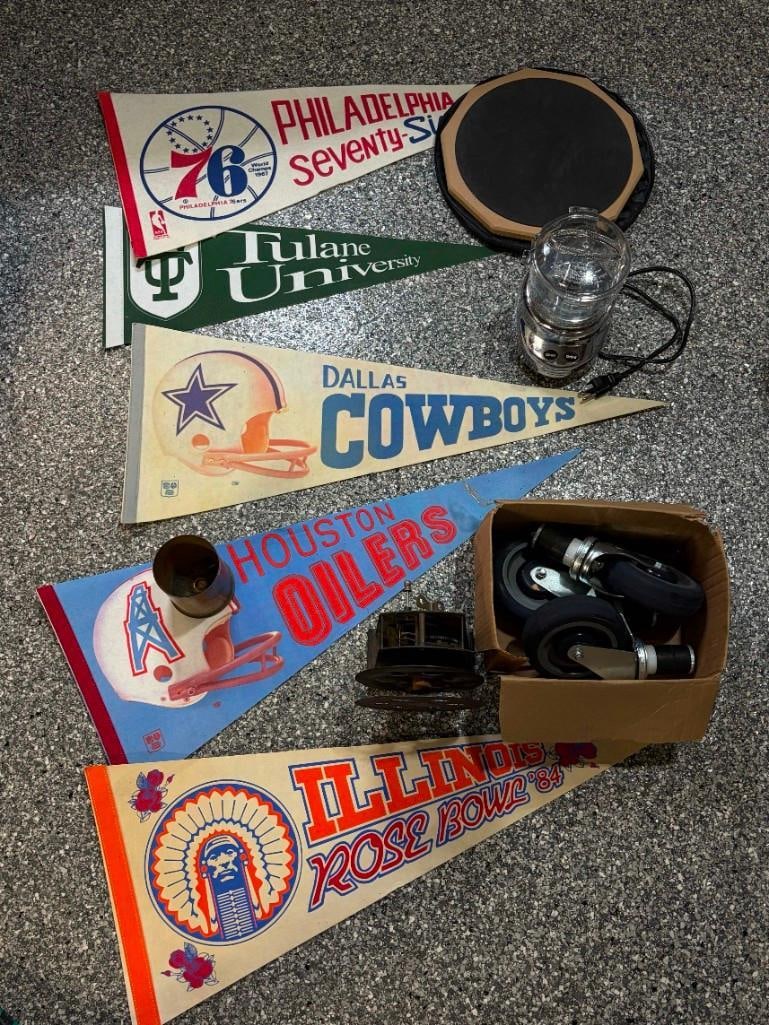 Vintage Football Pennants, Clockwork Mystery Mechanism Brass Shell Casing, Drum Pad And 3 Heavy Duty (1 of 10)