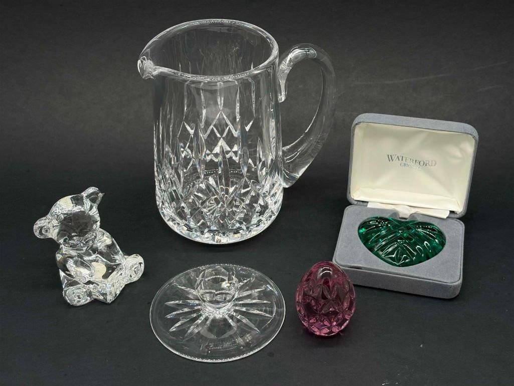 Waterford Crystal Lot, Pitcher, Heart, Egg, Bear And Biscuit Jar Lid (1 of 6)