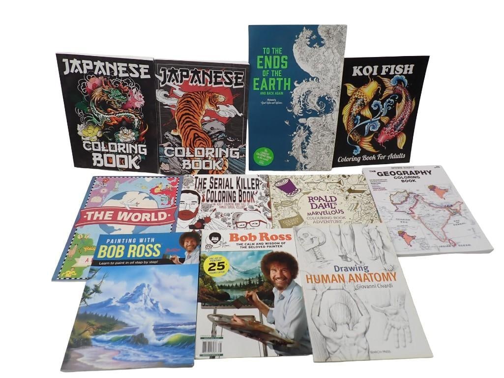 Lot Of 11 Adult Coloring/Art Books: Lot Of 11 Adult Coloring/Art Books including Bob Ross. . . All Pictures Are Considered Part Of The Description And Should Be Examined Carefully By Bidders.. Live Auctioneers Is Now Offering Live Shipp