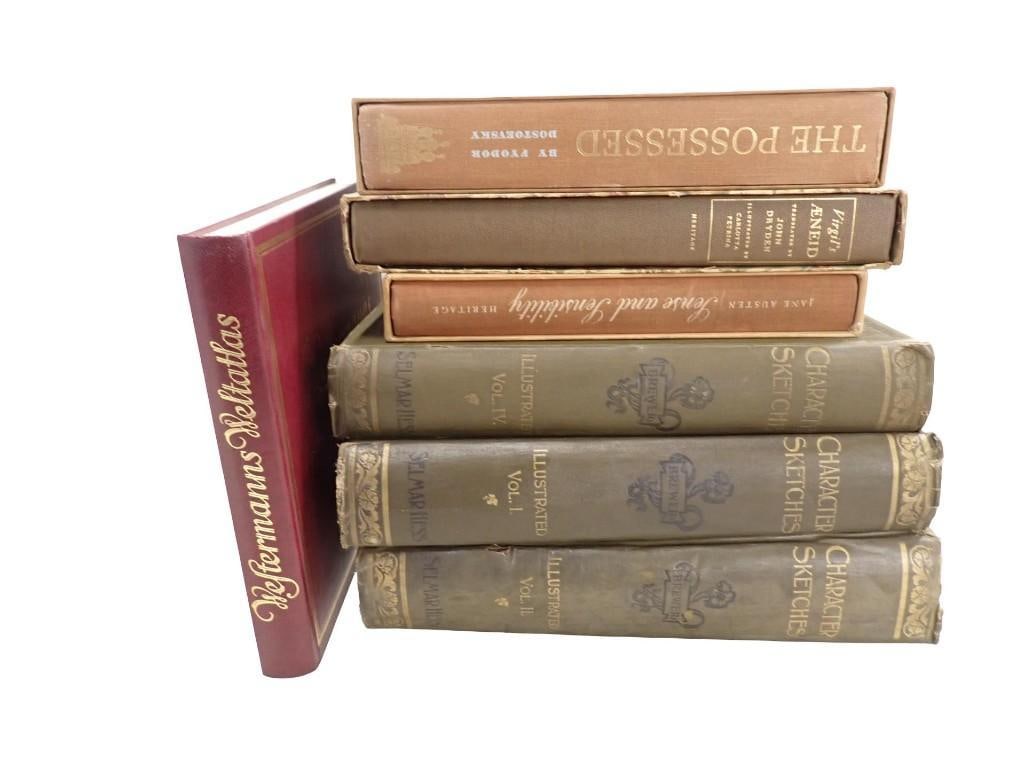 Antique Book Lot Of Character Sketches, Heritage Press, Dostoevsky & More: Antique Book Lot Of Character Sketches, Heritage Press, Dostoevsky & More. . . All Pictures Are Considered Part Of The Description And Should Be Examined Carefully By Bidders.. Live Auctioneers Is Now