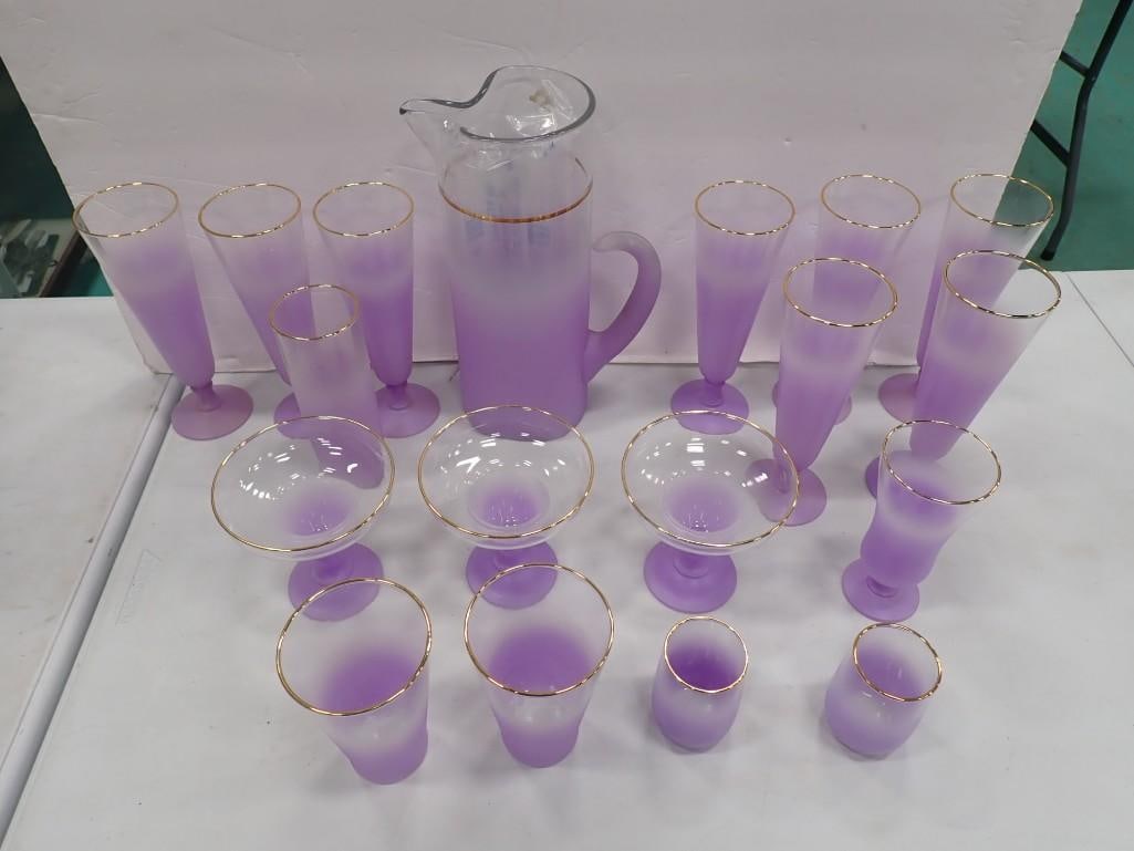18 Piece Vintage Lavender Blendo Bar-Ware - Pitcher With Sticker, Margarita, Juice, Tumblers, Etc: 18 Piece Vintage Lavender Blendo Bar-Ware - Pitcher With Sticker, Margarita, Juice, Tumblers, Etc - All pictures are considered part of the description and should be examined carefully by bidders. Liv