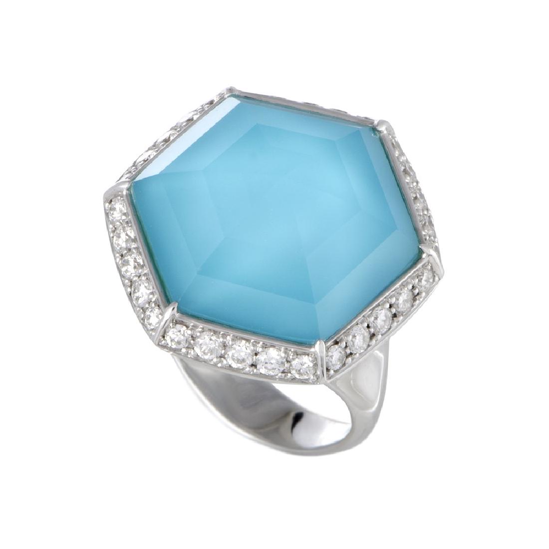 Stephen Webster Deco 18K White Gold Diamond Turquoise: Allowing the fascinating blend of splendid turquoise and quartz to exude a marvelously bright and tastefully joyful allure, the immaculately gleaming 18K white gold and timelessly resplendent diamonds