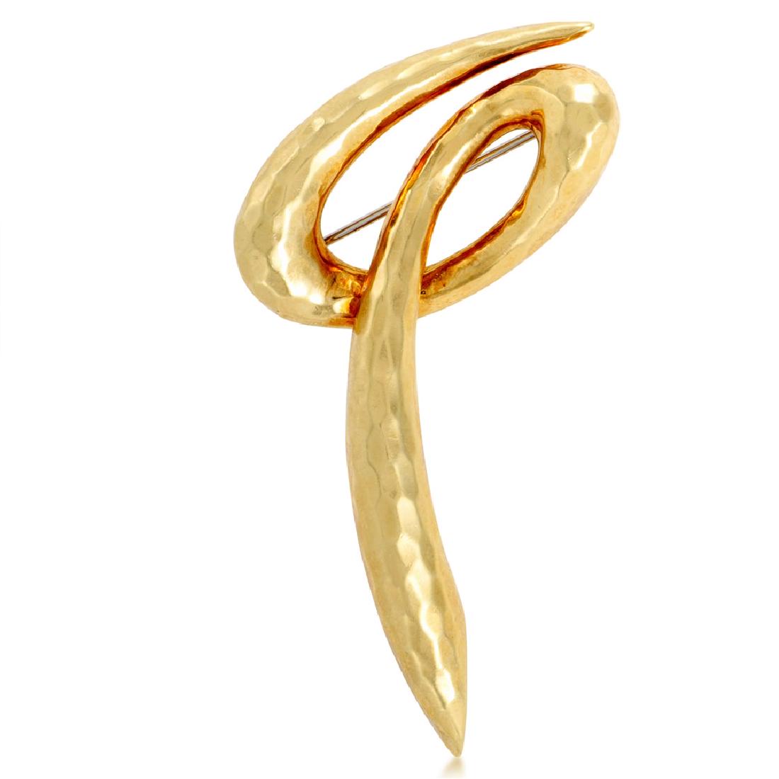 Henry Dunay Womens Hammered 18K Yellow Gold Brooch (1 of 1)