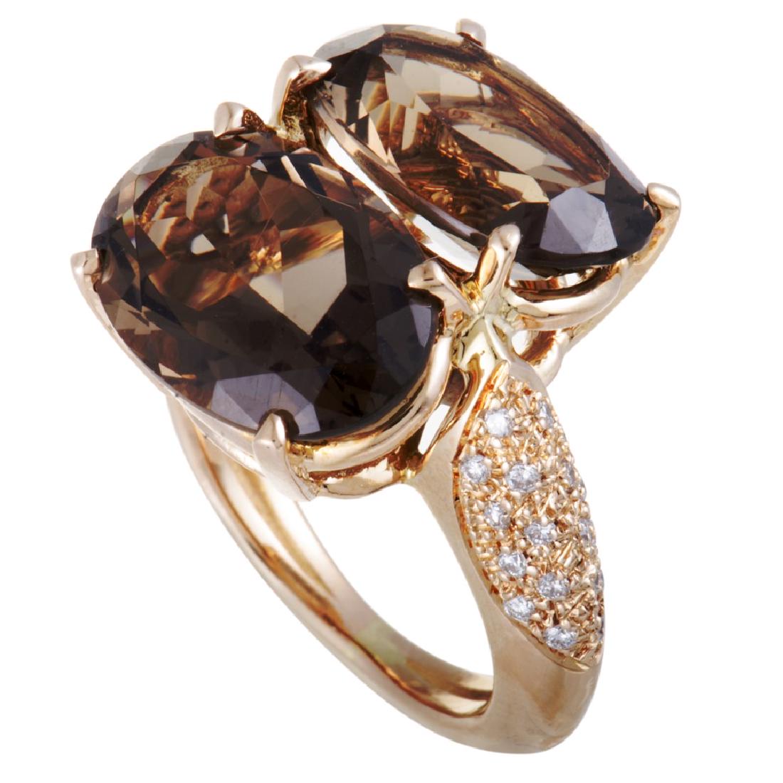 Antonini Panama 18K Rose Gold Diamond and Double Smoky: Created for the exceptional Panama collection that exudes refined elegance, this stunning Antonini ring will accentuate your look in the most charming manner. The ring is crafted from feminine 18K ros