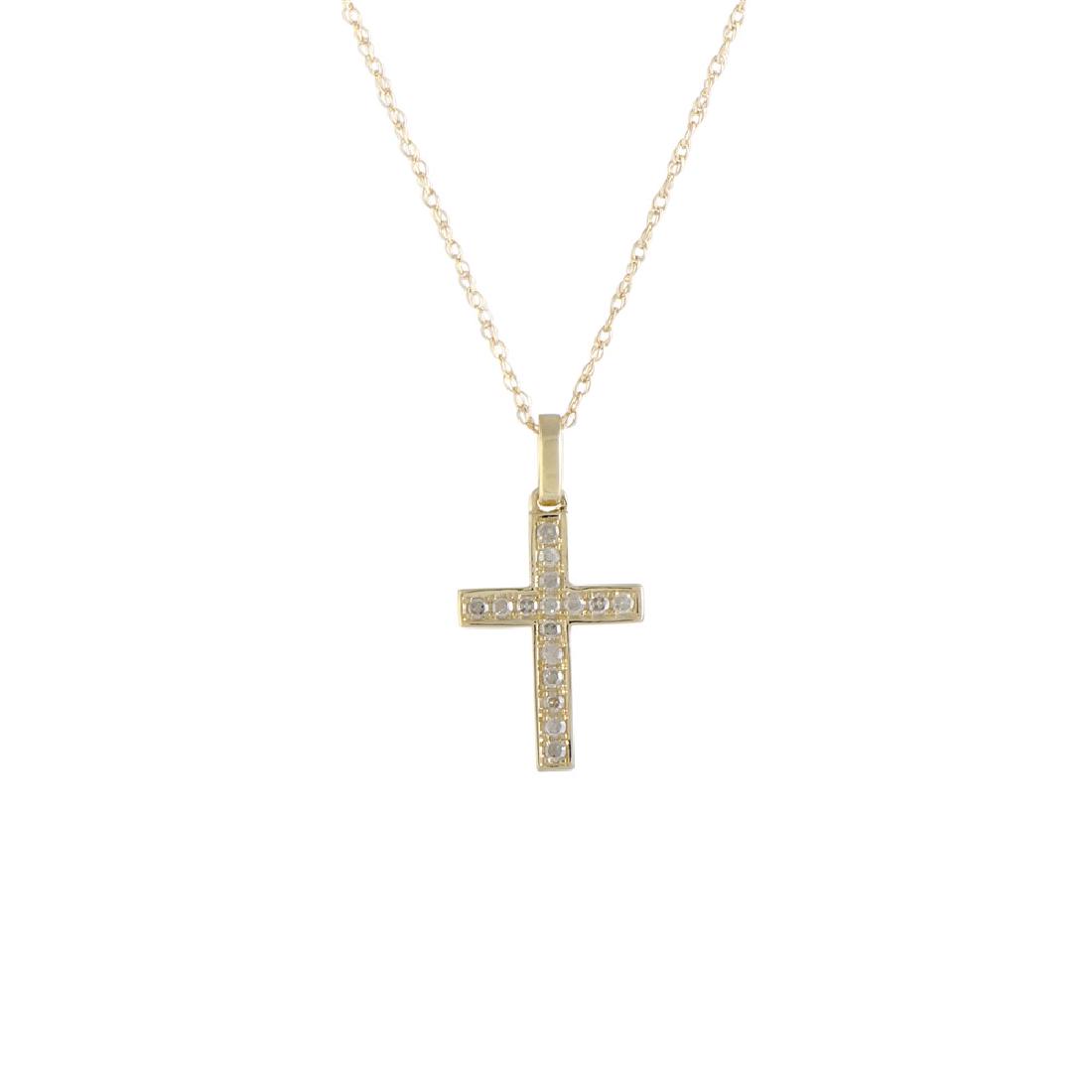 14K Yellow Gold Diamond Small Cross Pendant Necklace (1 of 1)