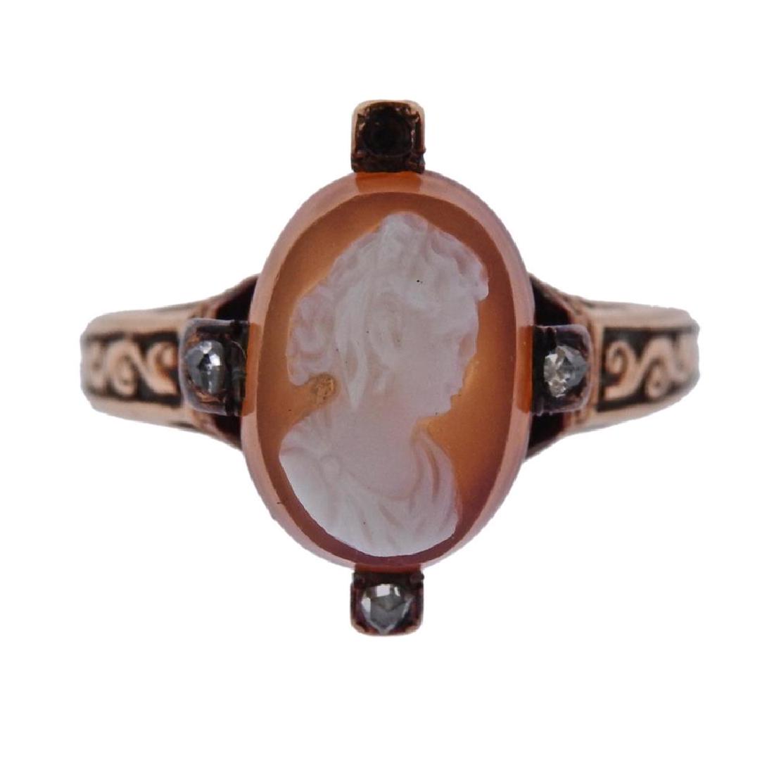 Antique 14K Gold Diamond Cameo Ring (1 of 3)