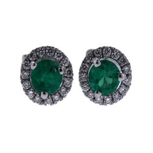 14K Gold Diamond Emerald Halo Earrings: Metal Content: 14K goldWeight of Item: 1.1 gramsSize: earrings are 7mm in diameterGemstone: Emeralds, DiamondsStamp: 14K