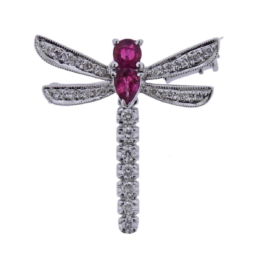 18k Gold Ruby Diamond Dragonfly Brooch (1 of 3)