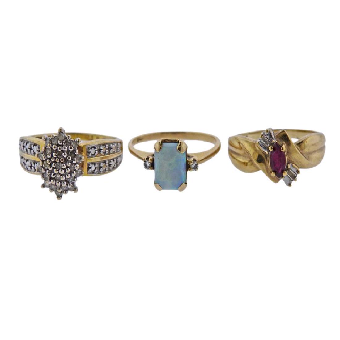 10k and 14k Gold Opal Ruby Diamond Ring Lot 3 pcs (1 of 3)