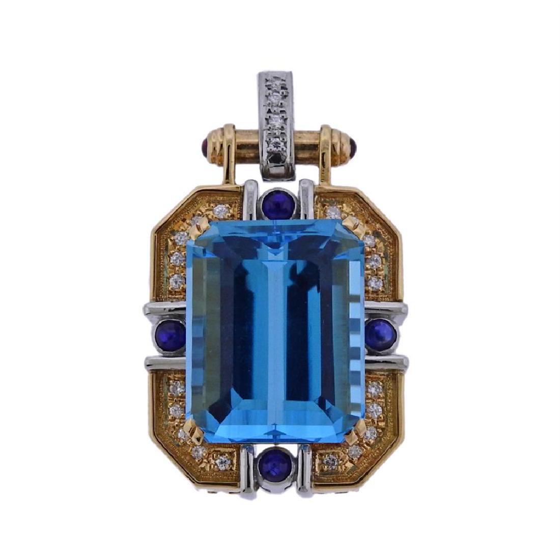 18k Gold Platinum Topaz Diamond Sapphire Pendant (1 of 3)