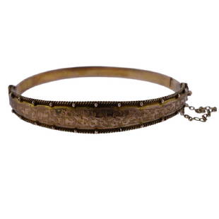 Antique English 9k Gold Bracelet: Metal Content: 9k Gold. Weight of Item: 8.1 grams. Size: Side to side measurements - 2 3/8" x 2", Width - 9mm.Gemstone: n/aStamp: 375, English stamps.