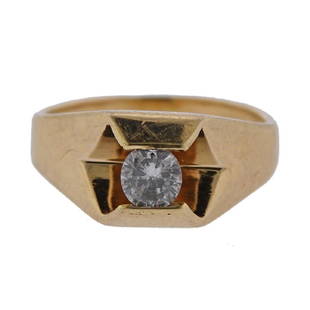 14k Gold Diamond Ring: Metal Content: 14k Gold. Weight of Item: 6.3 grams.Size: Size of the ring - 8.75, width of the top - 9mm. Gemstone: Diamond (imperfect).Carat Weight: 0.52-0.55ct.Stamp: 14k, Illegible mark.