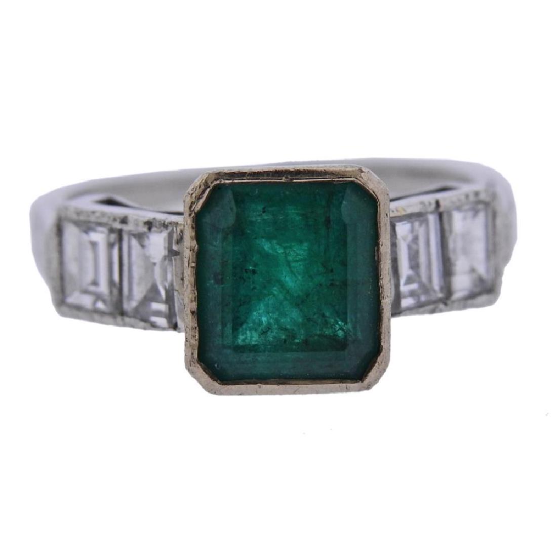 Art Deco Platinum Diamond Emerald Ring (1 of 3)