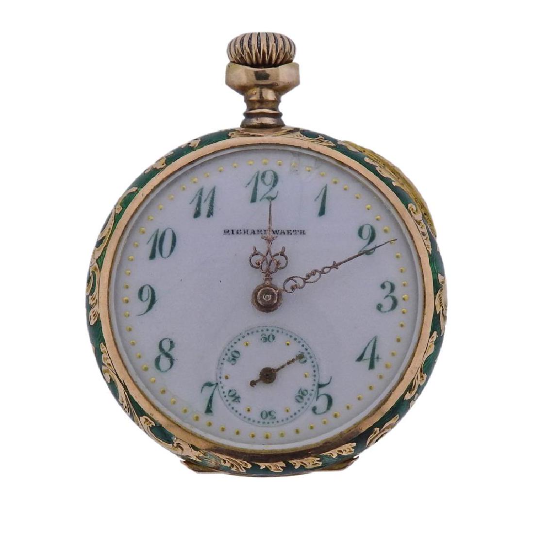 Antique 14k Gold Diamond Enamel Pocket Watch (1 of 5)