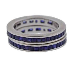 18k Gold Sapphire Eternity Band Ring Set: Metal Content: 18k Gold. Weight of Item: Total 6.1 grams.Size: Each ring - 4.5, width - 2.6mm. Gemstone: Sapphires.Stamp: 750.