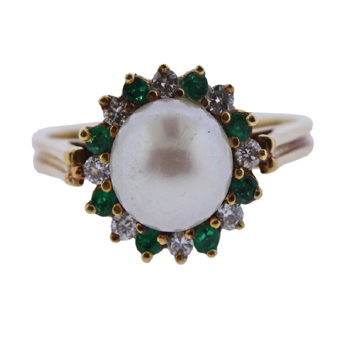 14k Gold Pearl Diamond Emerald Ring (1 of 3)