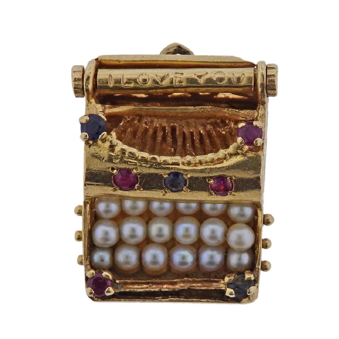 Retro 14k Gold Ruby Sapphire Pearl Typewriter Charm (1 of 3)