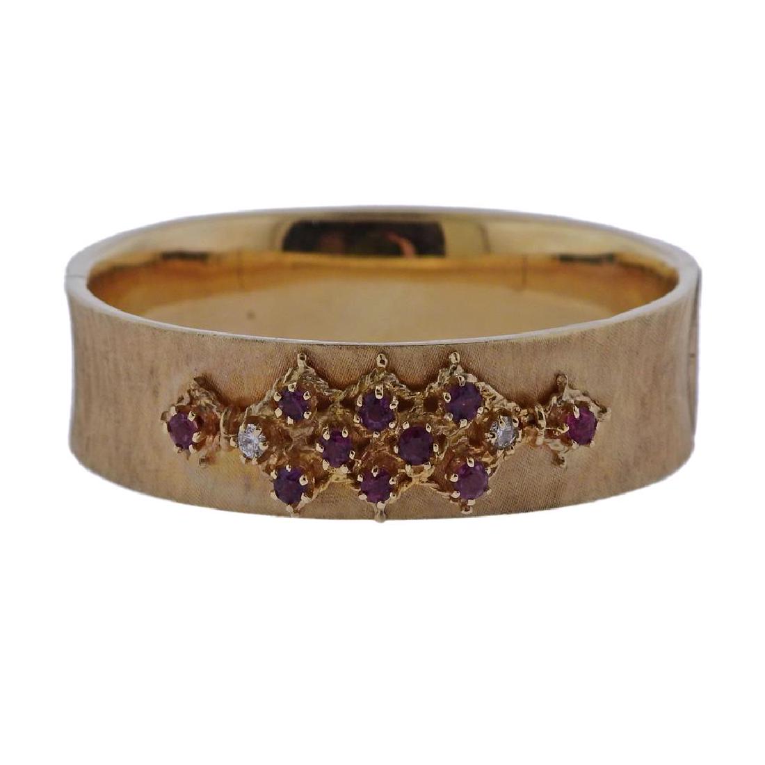 14K Gold Diamond Ruby Bangle Bracelet (1 of 3)