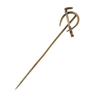 Antique 14K Gold Polo Stick Pin: Metal Content: 14K goldWeight of Item: 1.8 gramsSize: Top of the pin is 16 x 18 mmStamp: N/A, tested 14K gold