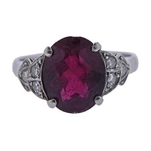 Antique 18k Gold Red Stone Diamond Ring: Metal Content: 18k Gold. Weight of Item: 4.5 grams.Size: Ring size - 5.75, width of the top - 11mm. Gemstone: Diamonds, Red Stone (small chip).Stamp: Not stamped. tested 18k.