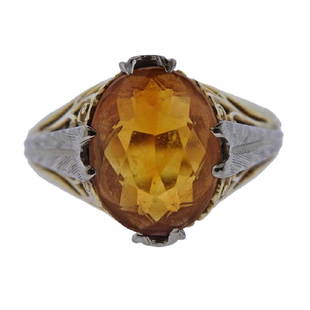 Art Deco 14k Gold Orange Stone Ring: Metal Content: 14k Gold. Weight of Item: 4.2 grams.Size: Ring size - 7.5, top - 13.7mm.Gemstone: Orange Stone. Stamp: 14k.