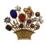 Retro 14k Gold Gem Set Stick Pin Basket Brooch