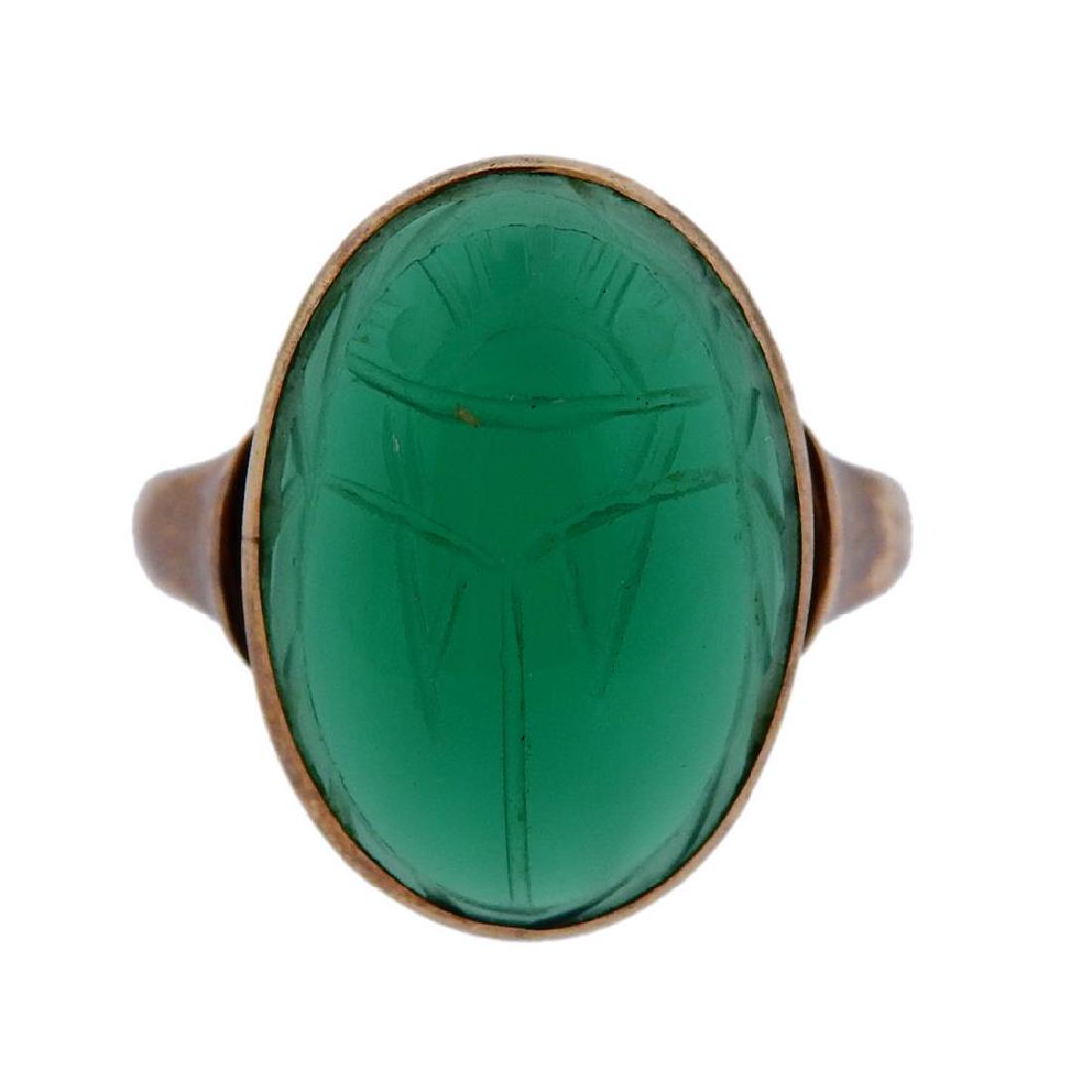 Antique 10K Gold Green Stone Scarab Ring (1 of 3)