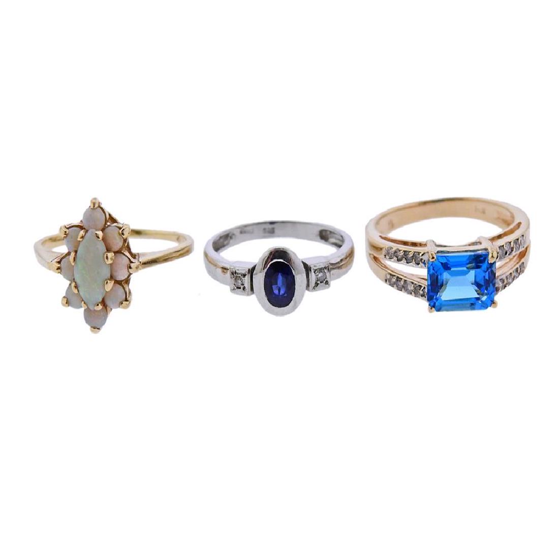 14k Gold Opal Diamond Topaz Sapphire Ring 3pc Lot (1 of 3)