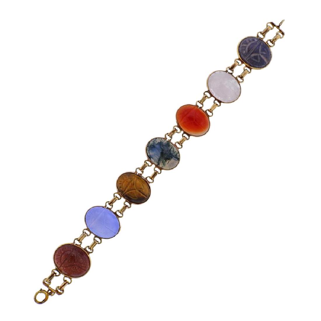 14K Gold Multi Color Stone Scarab Bracelet (1 of 5)