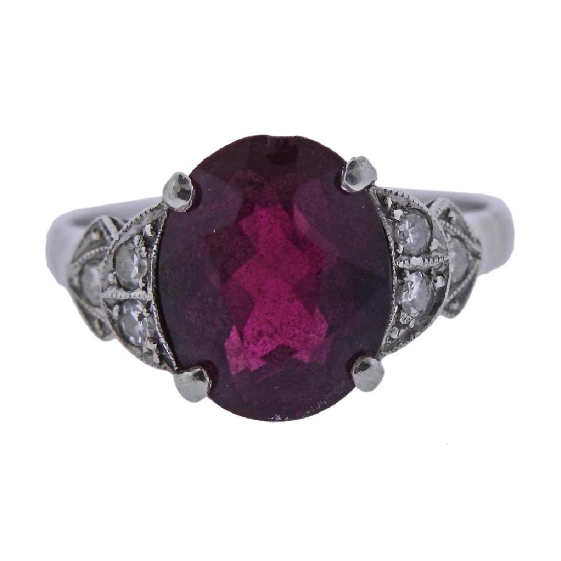 Antique 18k Gold Red Stone Diamond Ring (1 of 3)