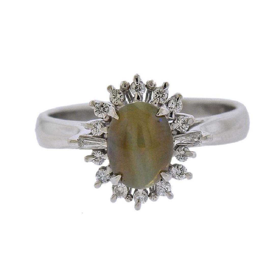 Platinum Diamond Cat's Eye Halo Ring (1 of 3)