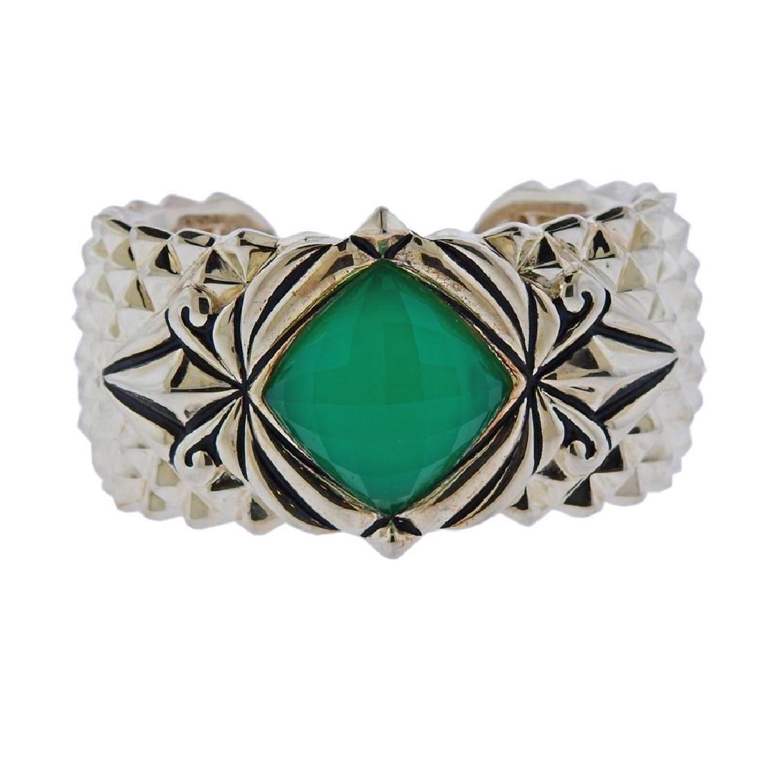 Stephen Webster Superstud Silver Chrysoprase Cuff: Metal Content: sterling silver.Weight of Item: 109.2 grams.Size: Bracelet fits approx. 7.5" wrist. Cuff is 36mm wide.Gemstone: Chrysoprase ,Crystal.Stamp: SW 925.