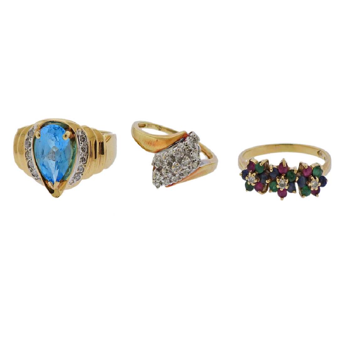 Gold Diamond Gemstone Ring Lot 3pc (1 of 4)