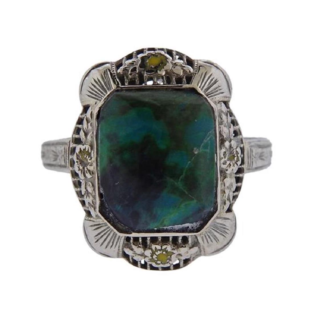 Art Deco 14k Gold Green Stone Ring (1 of 3)
