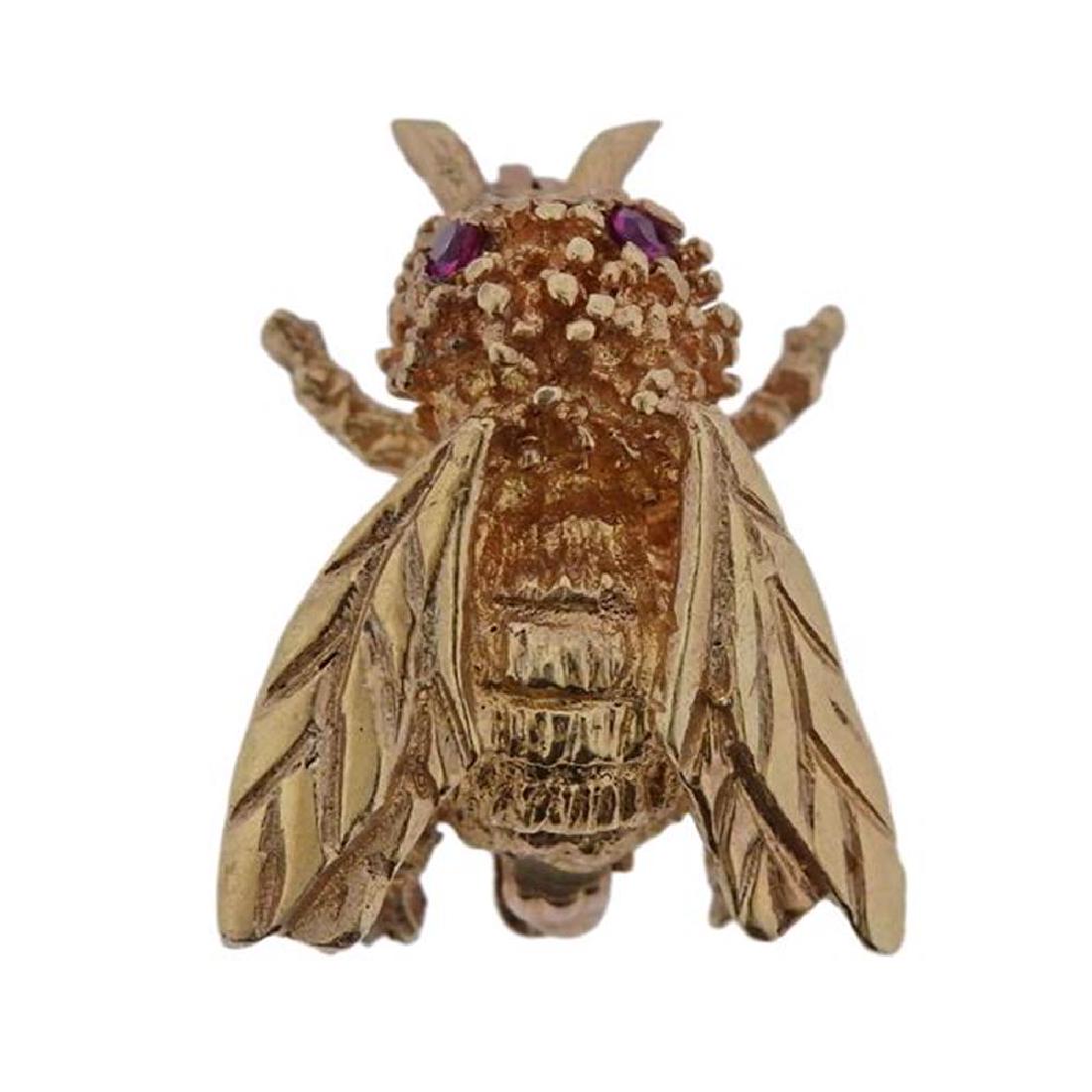 14k Gold Gemstone Insect Fly Brooch (1 of 4)