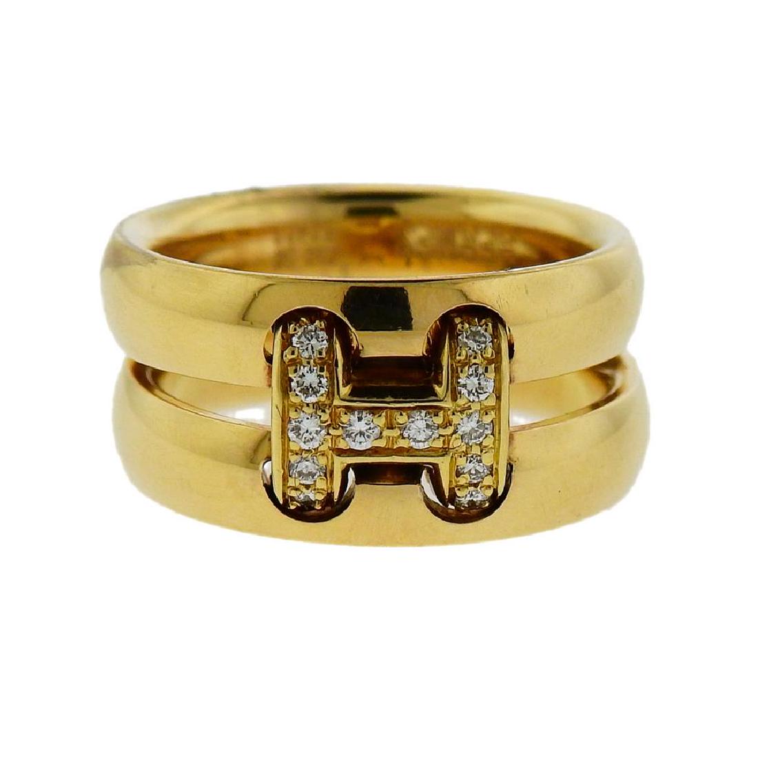 Hermes 18K Gold Diamond H Double Band Ring (1 of 4)