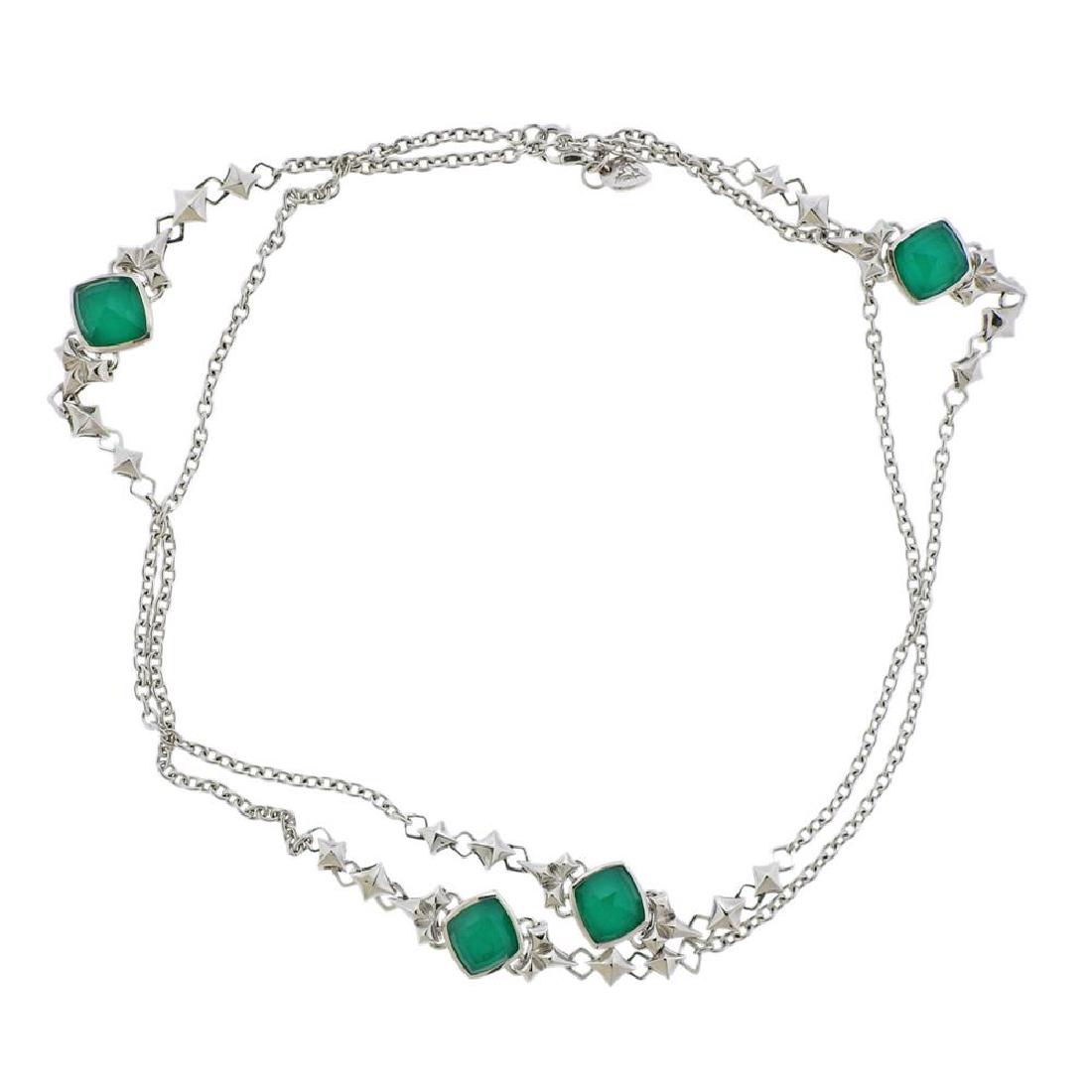 Stephen Webster Silver Chrysoprase Quartz Necklace: Metal Content: Sterling Silver.Weight of Item: 45.6 grams.Size: Necklace length 35". Each motif 14mm wide.Gemstone: Chrysoprase, Quartz.Stamp: SW 925.