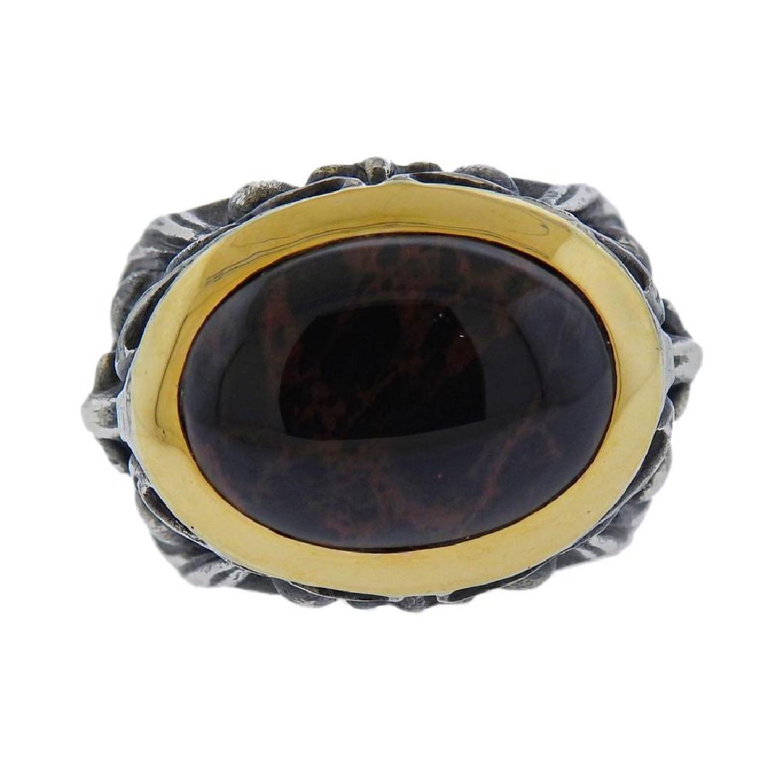 Stephen Webster 18K Gold Silver Spiderman Jasper Garnet: Metal Content: sterling silver, 18K gold.Weight of Item: 25 grams.Size: Ring size 10.25. Top of the ring 20.5mm.Gemstone: Spiderman jasper, Garnet.Stamp: SW 925;750; SW 070.