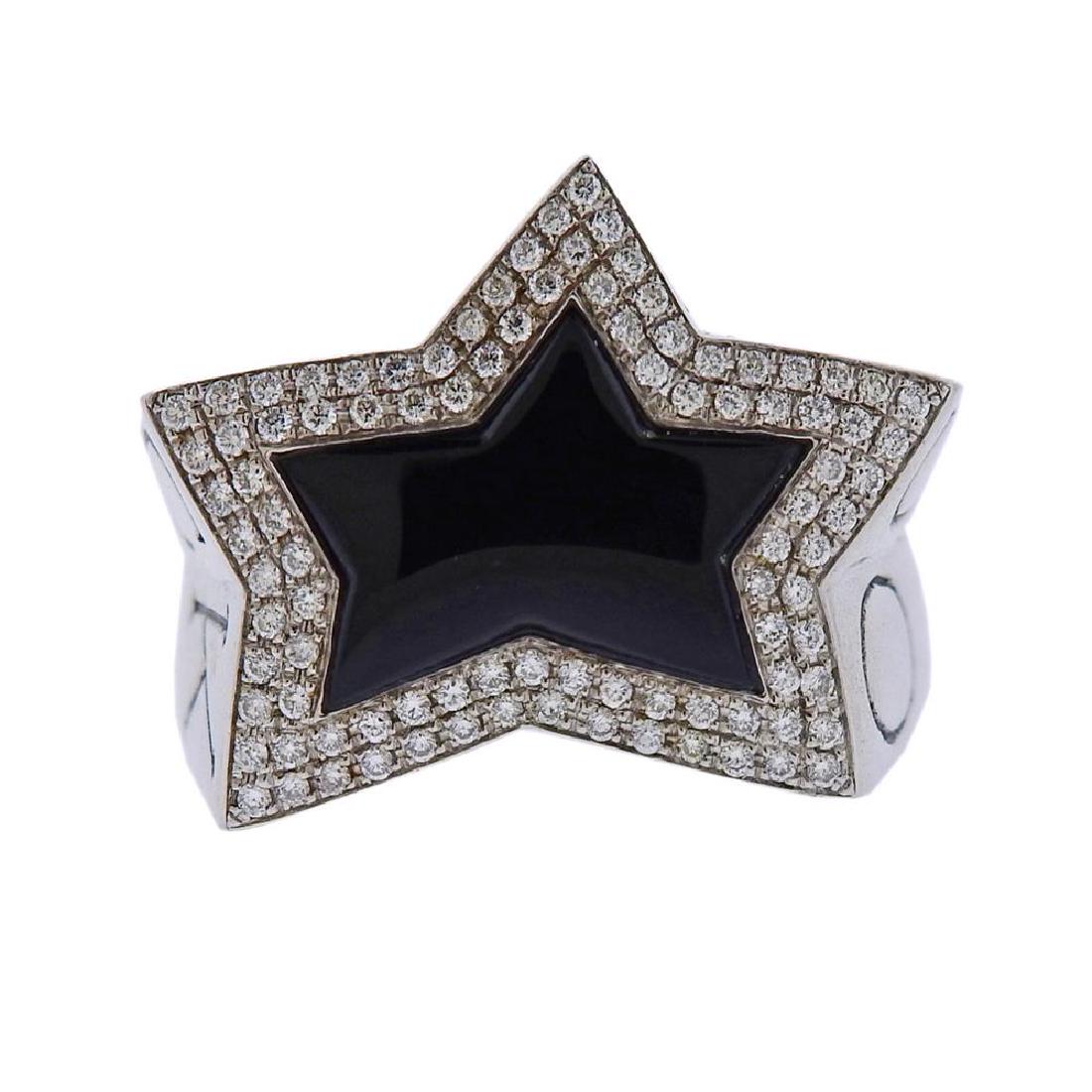 Stephen Webster Silver Diamond Onyx Rockstar Ring: Metal Content: Sterling Silver. Weight of Item: 17.1 grams.Size: 10. Top - 19mm x 26mm. Gemstone: Diamonds, Onyx.Stamp: Webster symbol, 925.
