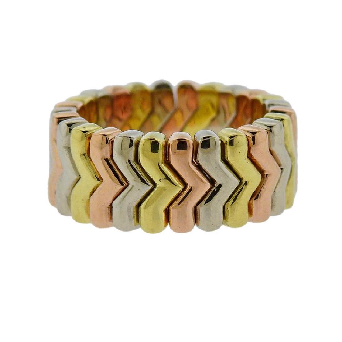 Bvlgari Bulgari Chevron 18k Tri Color Gold Band Ring (1 of 4)