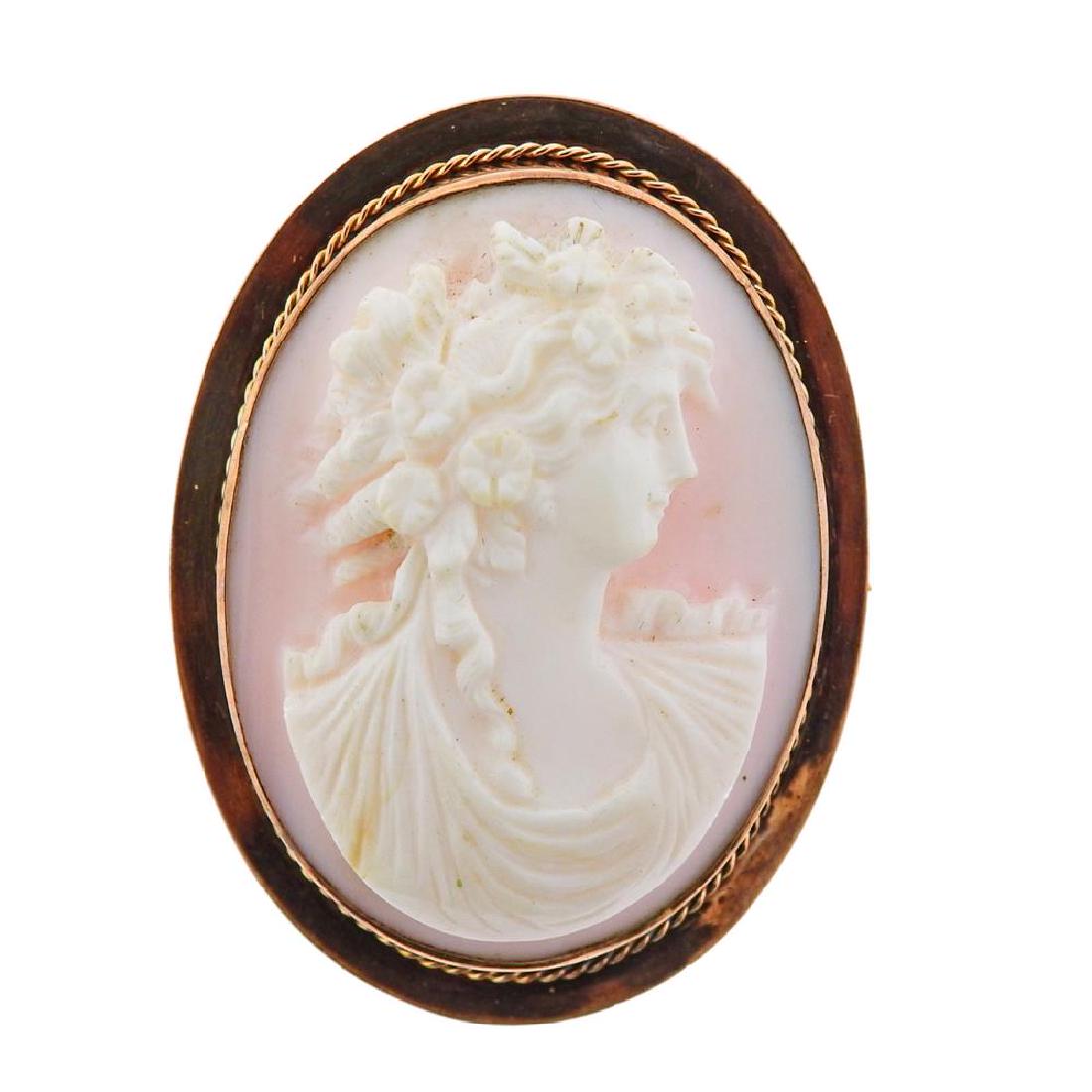 Antique 14k Gold Coral Cameo Pendant Brooch (1 of 3)